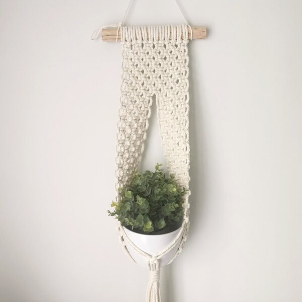 Abstract Macrame Plant Hanger on a natural stick